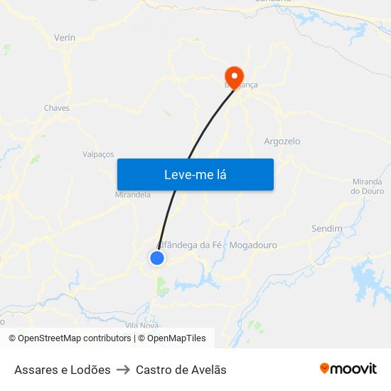 Assares e Lodões to Castro de Avelãs map