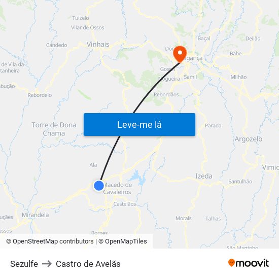 Sezulfe to Castro de Avelãs map