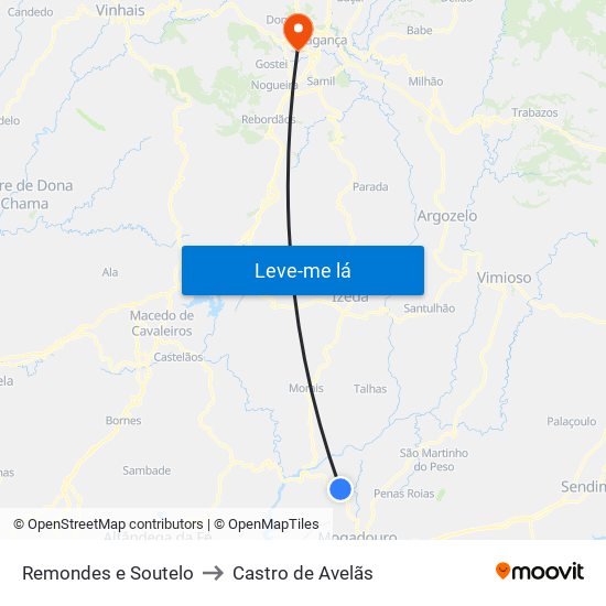 Remondes e Soutelo to Castro de Avelãs map