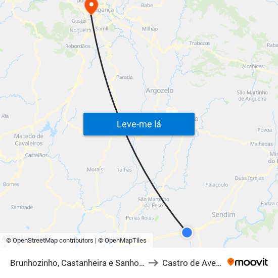 Brunhozinho, Castanheira e Sanhoane to Castro de Avelãs map