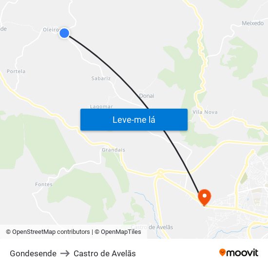 Gondesende to Castro de Avelãs map