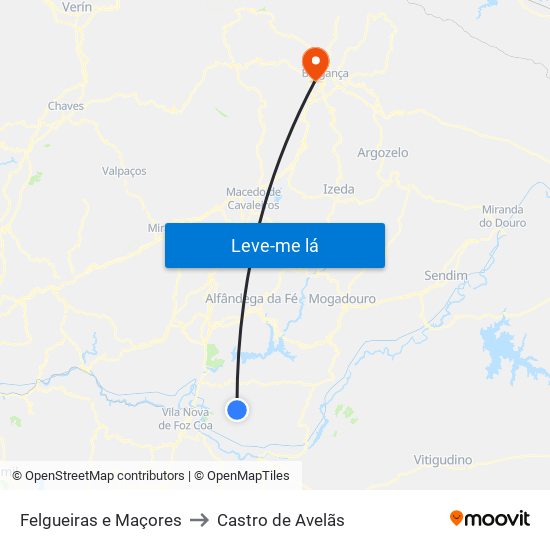 Felgueiras e Maçores to Castro de Avelãs map