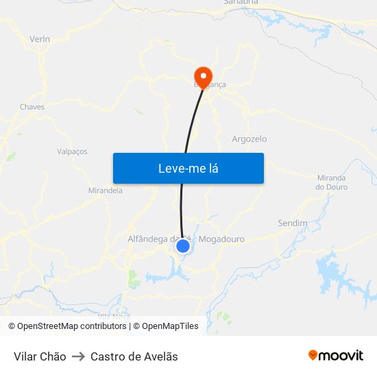 Vilar Chão to Castro de Avelãs map