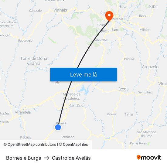 Bornes e Burga to Castro de Avelãs map