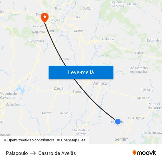 Palaçoulo to Castro de Avelãs map