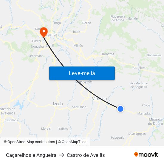 Caçarelhos e Angueira to Castro de Avelãs map