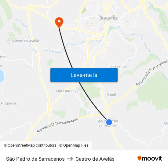 São Pedro de Sarracenos to Castro de Avelãs map