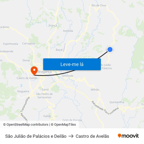 São Julião de Palácios e Deilão to Castro de Avelãs map