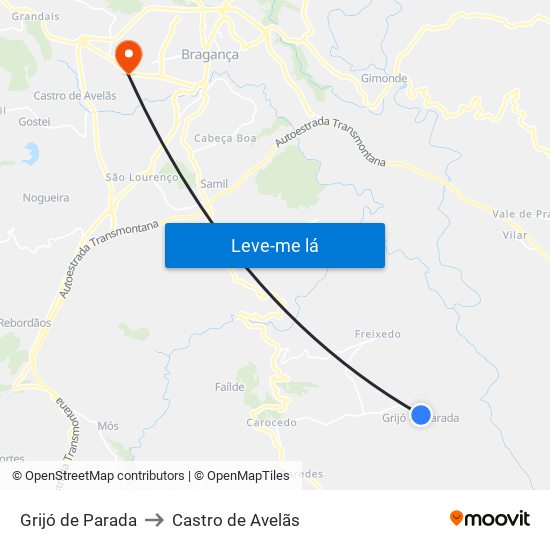 Grijó de Parada to Castro de Avelãs map