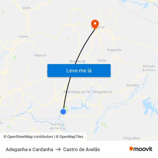 Adeganha e Cardanha to Castro de Avelãs map