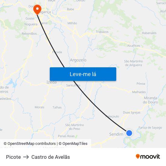 Picote to Castro de Avelãs map