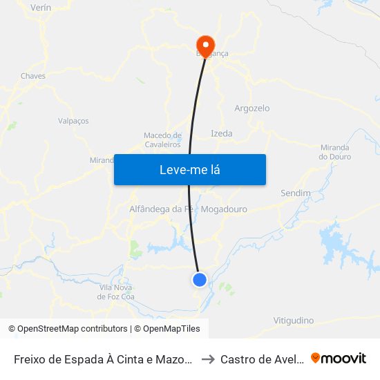 Freixo de Espada À Cinta e Mazouco to Castro de Avelãs map