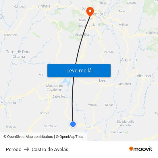 Peredo to Castro de Avelãs map