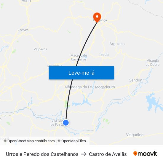 Urros e Peredo dos Castelhanos to Castro de Avelãs map