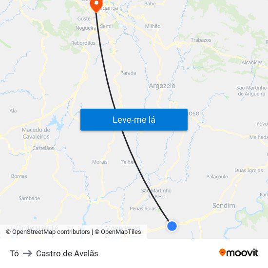 Tó to Castro de Avelãs map