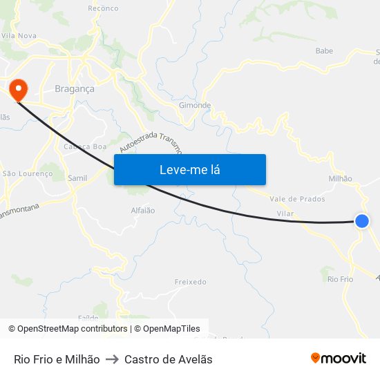 Rio Frio e Milhão to Castro de Avelãs map