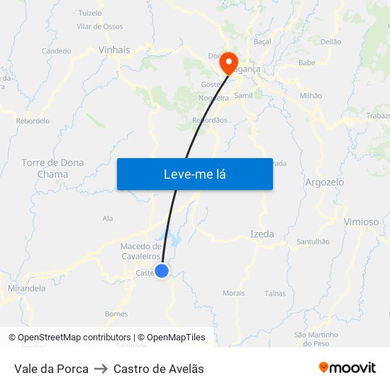 Vale da Porca to Castro de Avelãs map