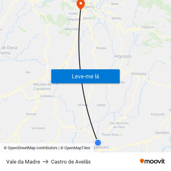 Vale da Madre to Castro de Avelãs map
