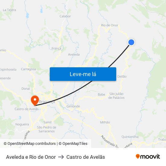 Aveleda e Rio de Onor to Castro de Avelãs map