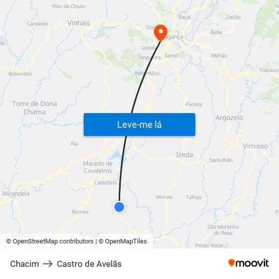 Chacim to Castro de Avelãs map