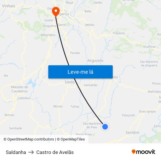 Saldanha to Castro de Avelãs map