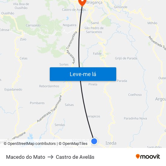 Macedo do Mato to Castro de Avelãs map