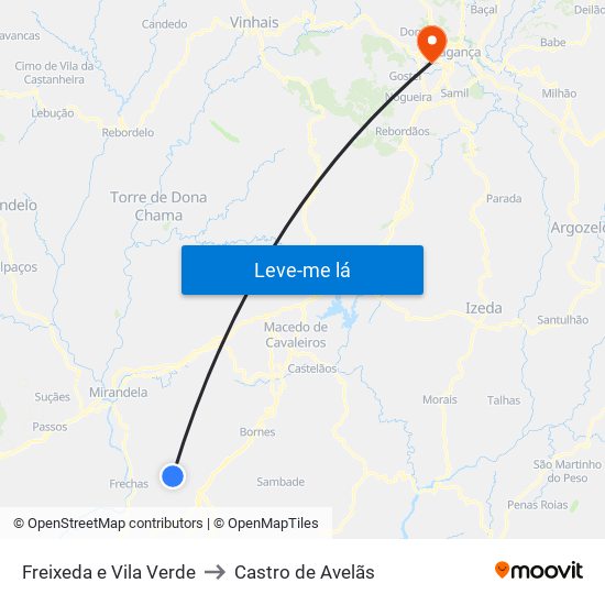 Freixeda e Vila Verde to Castro de Avelãs map