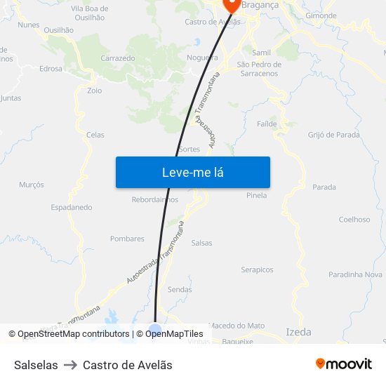 Salselas to Castro de Avelãs map
