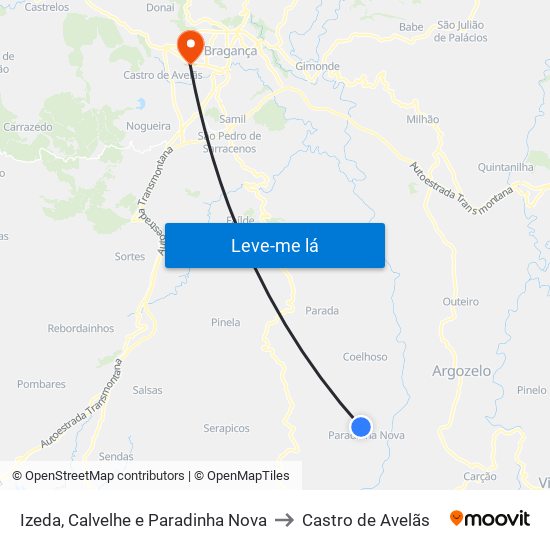 Izeda, Calvelhe e Paradinha Nova to Castro de Avelãs map
