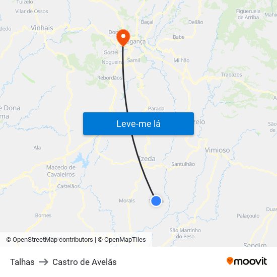 Talhas to Castro de Avelãs map