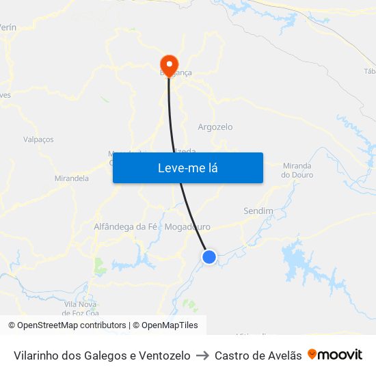 Vilarinho dos Galegos e Ventozelo to Castro de Avelãs map