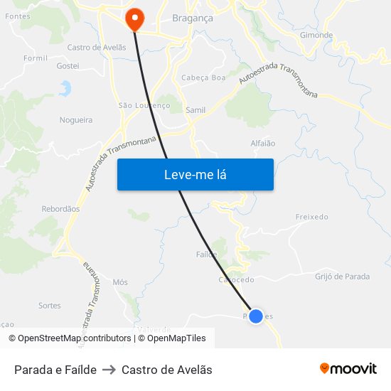 Parada e Faílde to Castro de Avelãs map