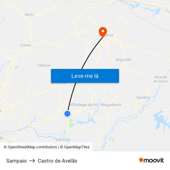 Sampaio to Castro de Avelãs map