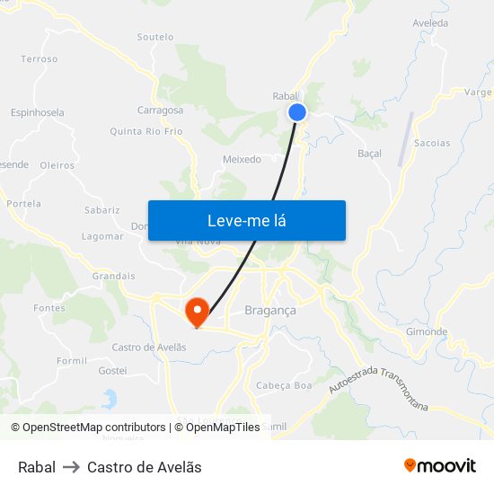 Rabal to Castro de Avelãs map