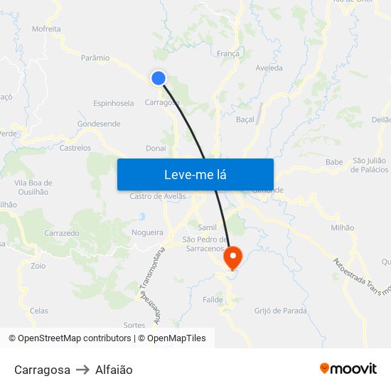 Carragosa to Alfaião map