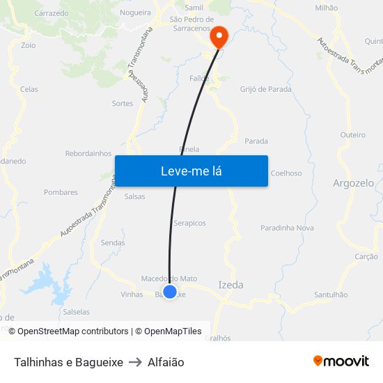 Talhinhas e Bagueixe to Alfaião map