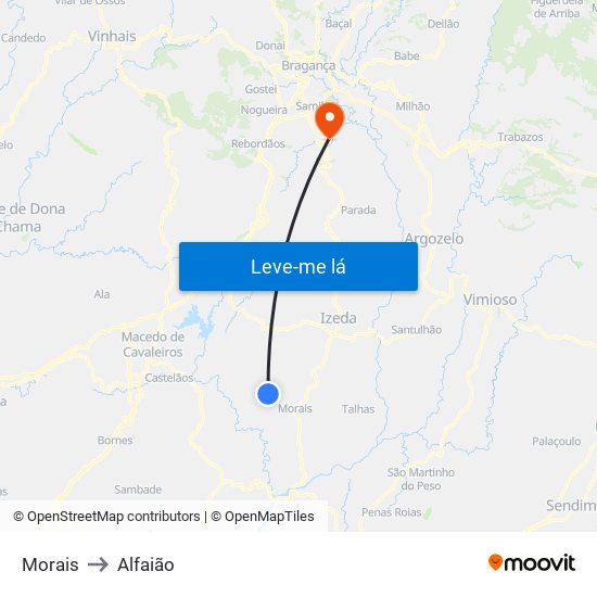 Morais to Alfaião map