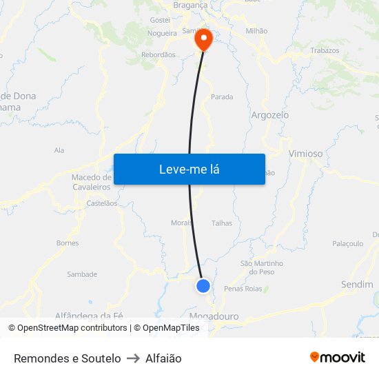 Remondes e Soutelo to Alfaião map