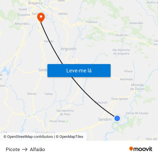 Picote to Alfaião map
