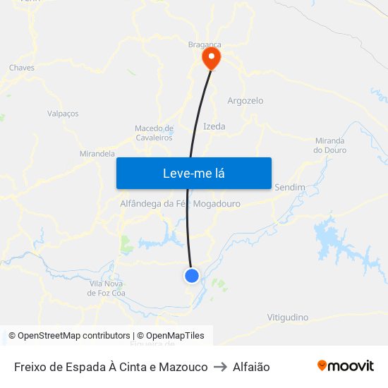 Freixo de Espada À Cinta e Mazouco to Alfaião map