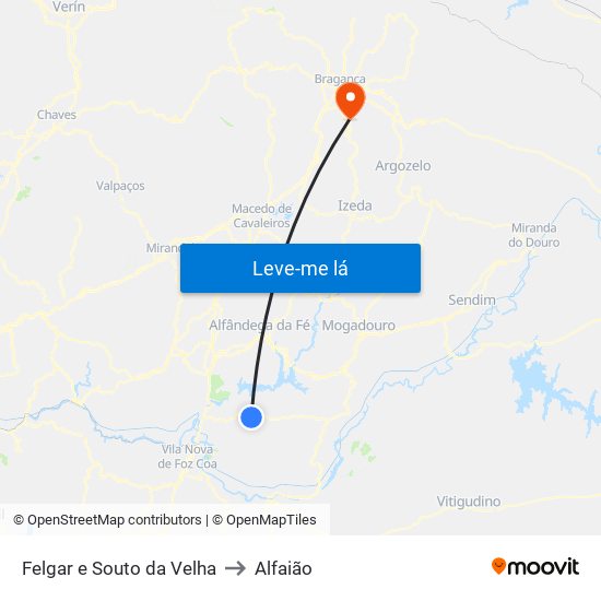 Felgar e Souto da Velha to Alfaião map