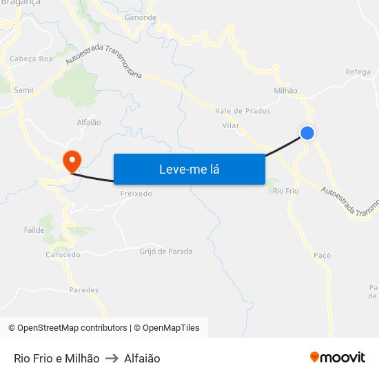 Rio Frio e Milhão to Alfaião map