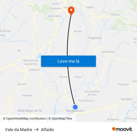 Vale da Madre to Alfaião map