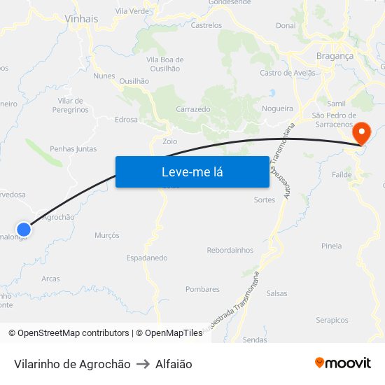 Vilarinho de Agrochão to Alfaião map