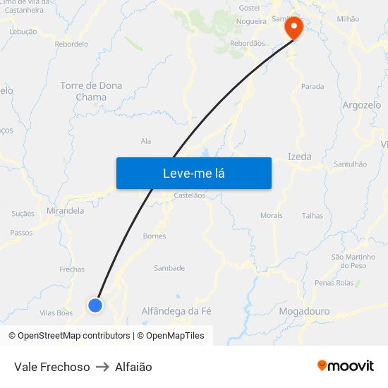 Vale Frechoso to Alfaião map