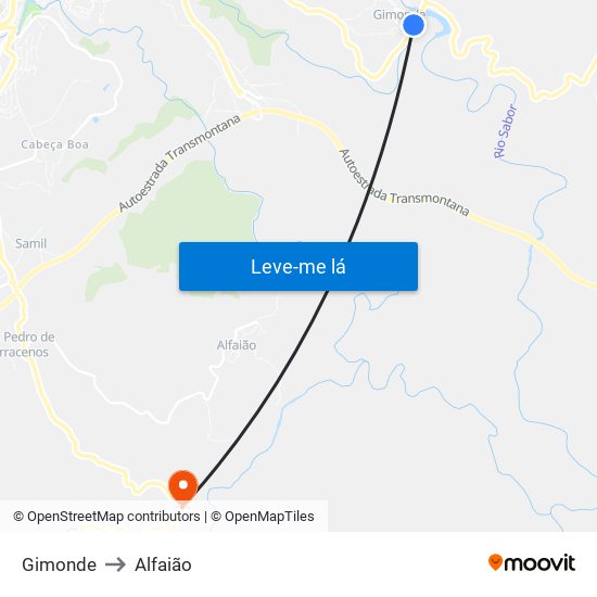Gimonde to Alfaião map