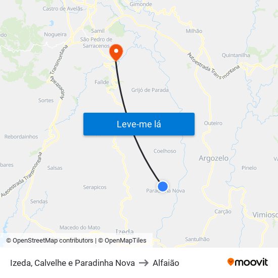 Izeda, Calvelhe e Paradinha Nova to Alfaião map