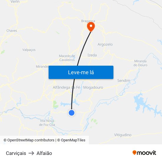 Carviçais to Alfaião map