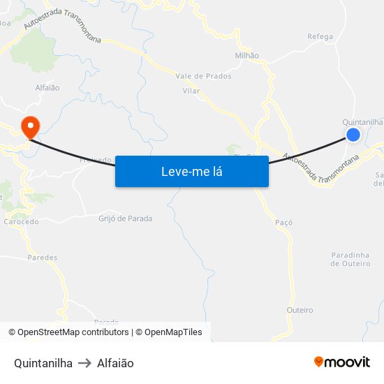 Quintanilha to Alfaião map
