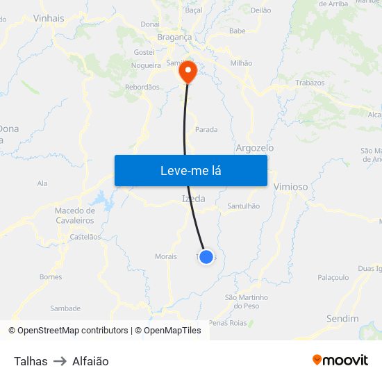 Talhas to Alfaião map